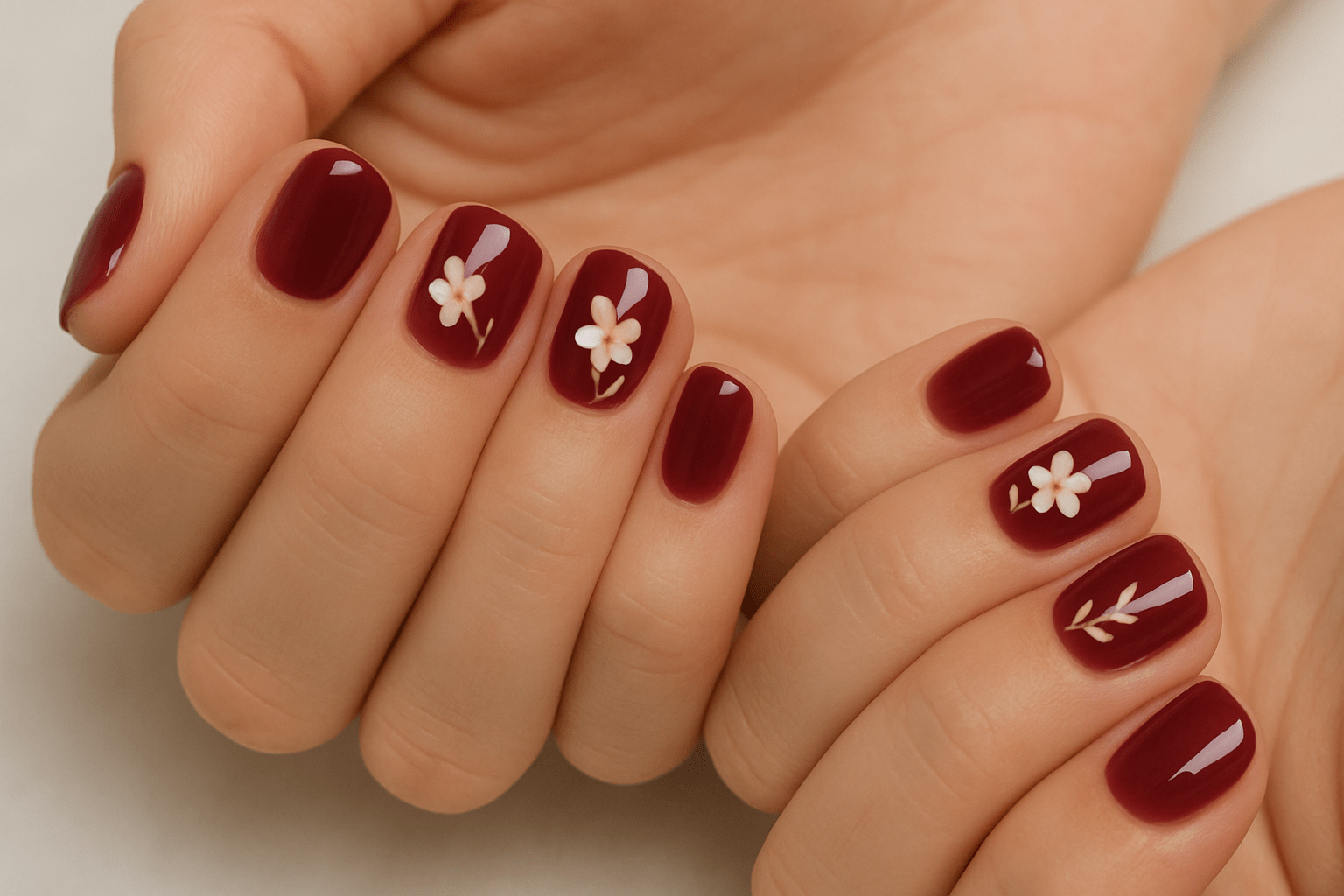 nail art maroon untuk kuku pendek