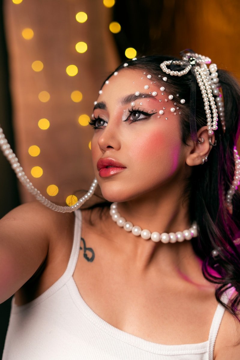 Young woman with pearl makeup and jewelry