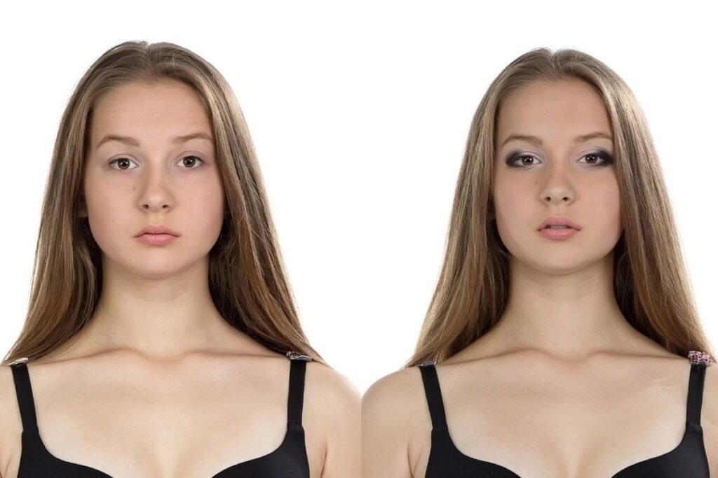 Seseorang dengan tampilan before-after make up awet muda/Sumber: Canva