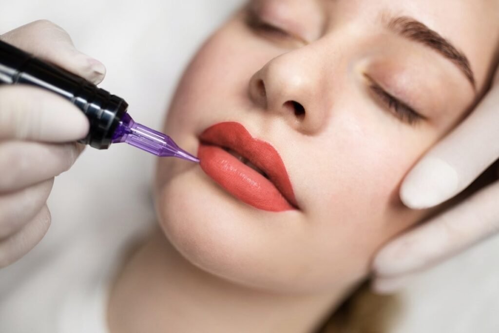 Seseorang sedang melakukan sulam bibir